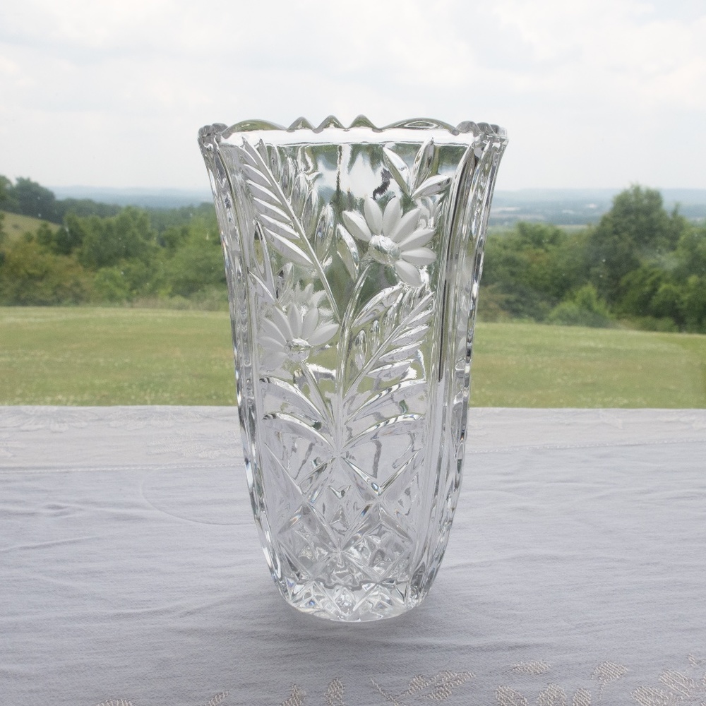 Crystal Flower Vase By Anna Hutte, Vintage - Picture 2 of 12